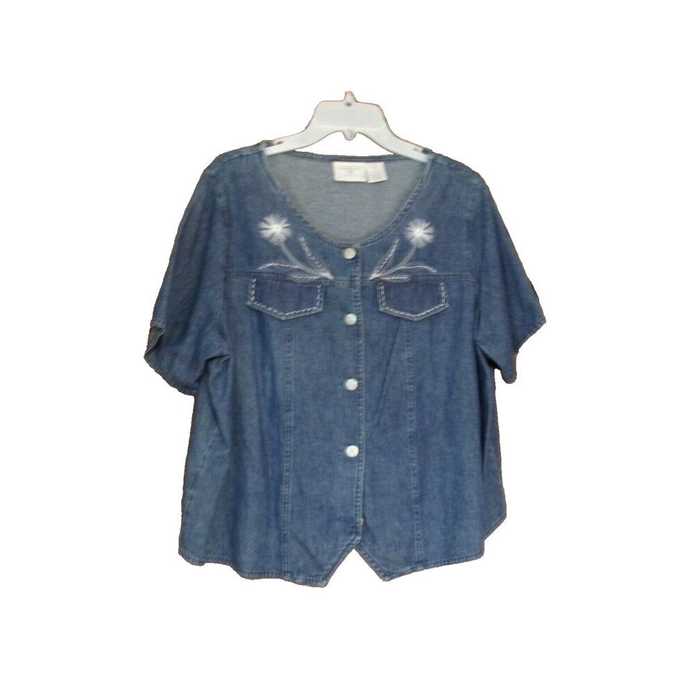 Susan Bristol Embroidered Blue Jean Top Shirt 1W Short Sleeves Dandelion 18-20